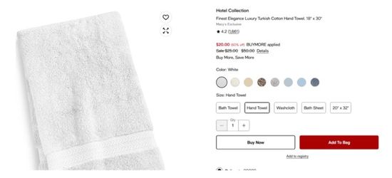 Hotel Collection Luxury Turkish Hand Towel (White)