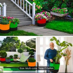 7pcs 7 Gallon 7 Color Stitched Thickened Type with 7 Plant Labels, 1 Roll of Plant Tie, Garden Potato Planting Bag, Garden Planting Bag with Flip Top 