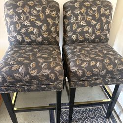 Set of 2 Counter Height Swivel Upholstered Bar Stools- Leaf Design