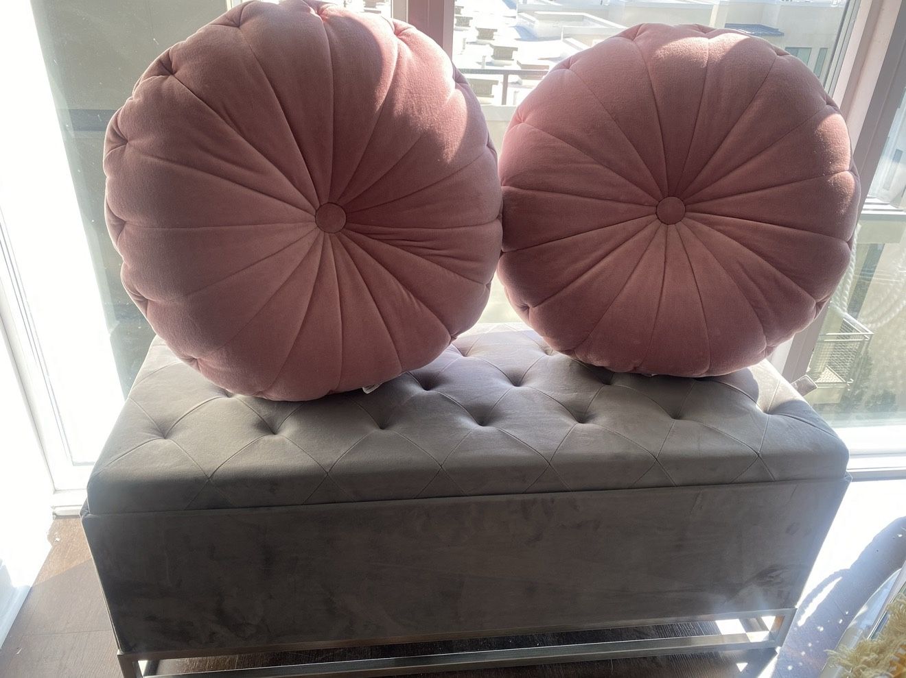 Velvet - Tufted Gray Storage Bench