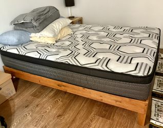 Queen bed - mattress and cherry wood frame