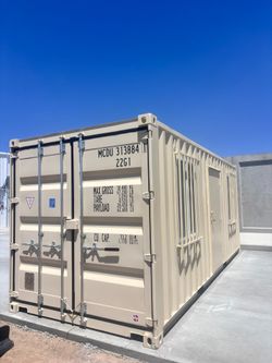 20FT ONE TRIP SHIPPING CONTAINER OFFICE/STORAGE UNIT – WIND & WATERTIGHT | HEAVY DUTY STORAGE | CONEX BOX w/ MAN DOOR + (2) 3x4 DOUBLE GLASS WINDOW