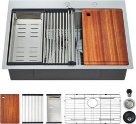 Kitchen Sink, 30 x 22 x 10 Drop in Kitchen Sink 16 Gauge Stainless Steel Kitchen Sinks Single Bowl Workstation Sink with Cutting Board#1375DY