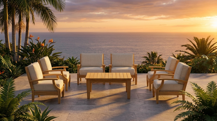 New Grade-A Teak 7-Piece Outdoor Club Chair Set - Green Cushions - Mila by JRS Patio San Diego