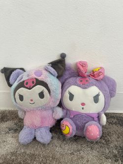 Sanrio Kuromi Lot of 2 Plush Dolls Bat Stuffed Toys Purple Pink Washable
