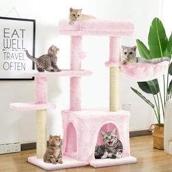 33 Inches Multi-Level Cat Tree Cat Tower For Indoor Cats, Cat Condo With Scratching Post, Pink