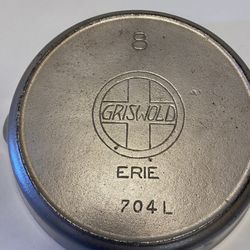 Antique Chrome Griswold Cast-Iron #8 Skillet Slant Large Logo Erie 704L Sits Flat No Wobble 