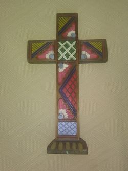 Hand-carved and hand-painted wooden cross
