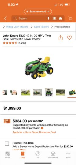 Home depot john deere e120 hot sale