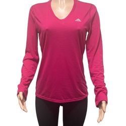 Adidas Size M Magenta Athletic Active Sheer Back Women Top Long Sleeve Gym