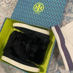 Tory Burch Black Anjelica Boot Rabbit Fur