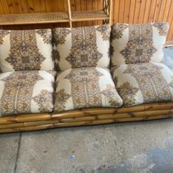 Vintage Couch Bamboo Base Three Pillow Top Sectional 