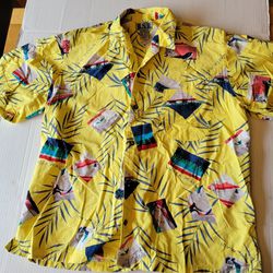 Men's Vintage BSR Hawaiian Shirt Sz Med Button Down Butter Yellow Maui