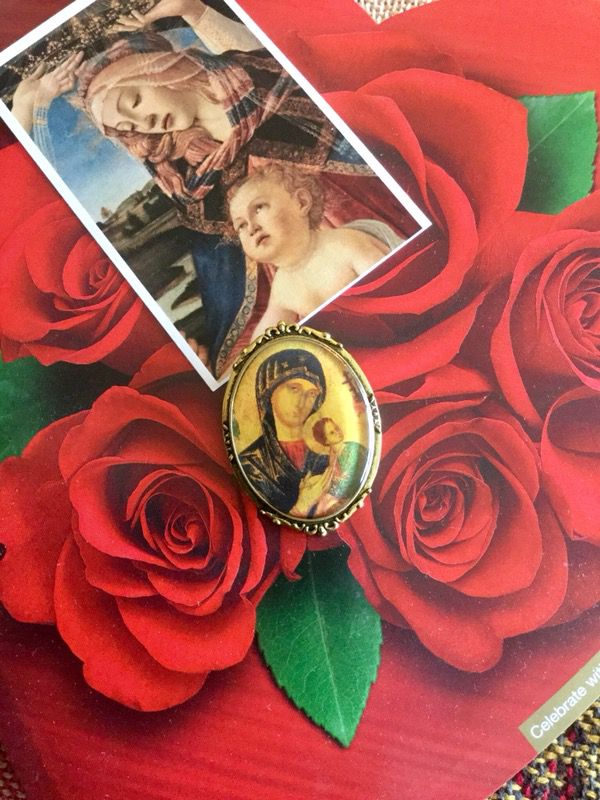 Classic brooch - pin for scarf or coat / Religious Icon brooch Mary with baby Jesus / check out Eva’s Page 🌿🌹🌿