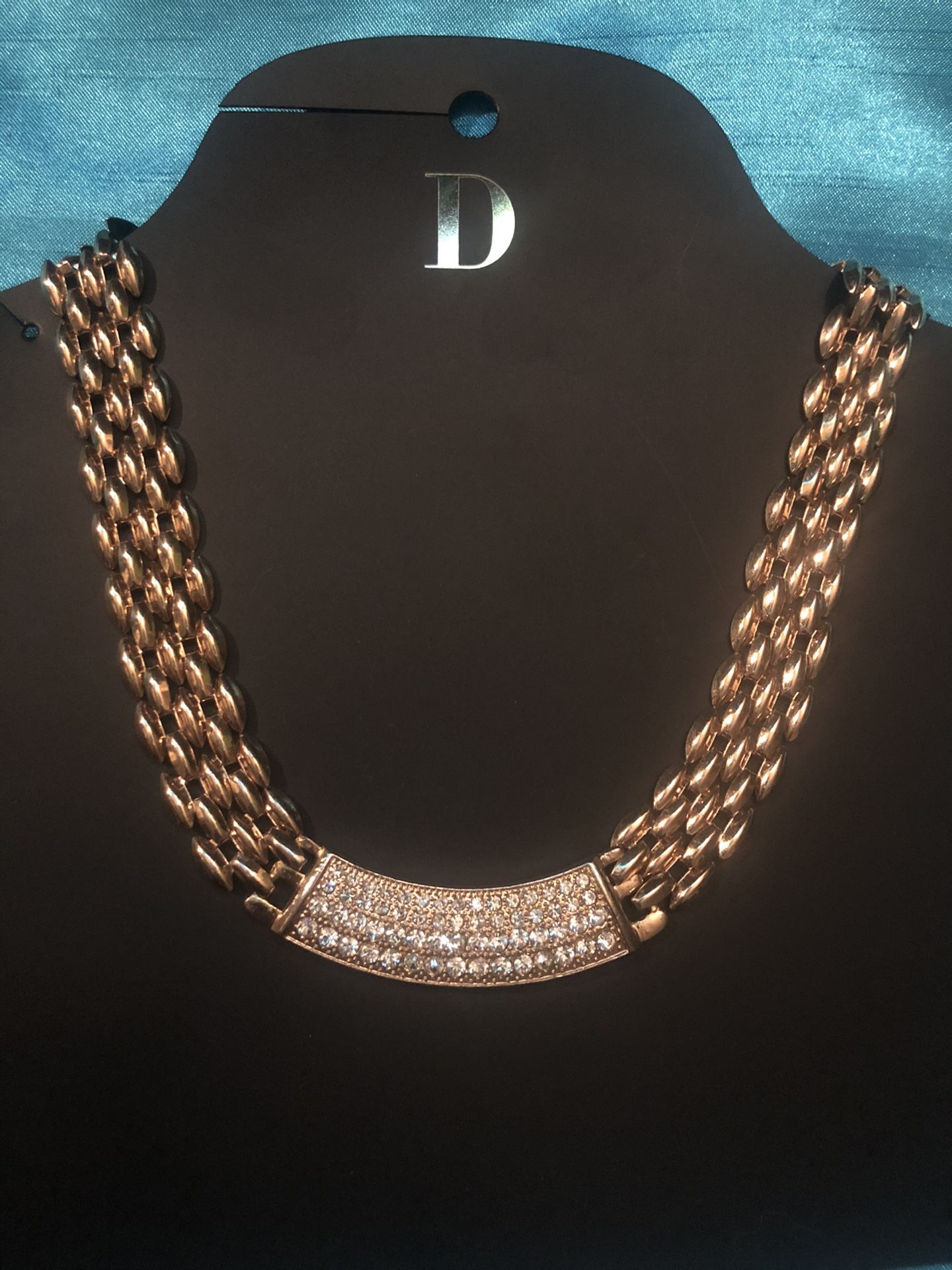 Women’s “Gold” Choker Collared Necklace “Diamonds” Bold Statement Jewelry Classic 16” total