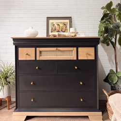 Cute BOHO style Wood Modern Dresser Chest of Drawer Black