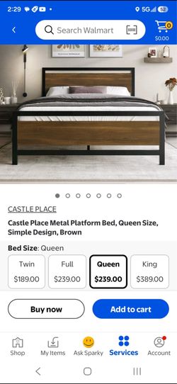 Castle Place Metal Platform Bed; Queen Size-Brown