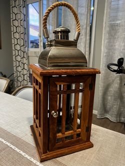 18” Modern Sheesham Wood Candle Lantern