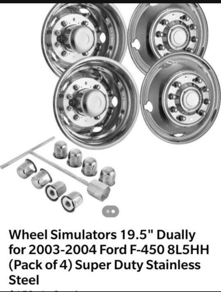 Polished 19.5'' 8 Lug Wheel Simulators Stainless Steel Ford F450/F550 2WD Trunk Dually Wheel Cover Set, ‎19.5

