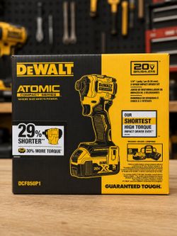 DEWALT ATOMIC 20V MAX Lithium-Ion Cordless 1/4 in. Brushless Impact Driver Kit, 5 Ah Battery, Charger, and Bag