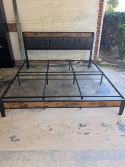 King Size Bed Frame with Headboard and Charging Station