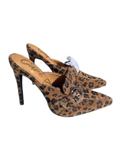 Leopard Print Stiletto Heel Mules, 7.5