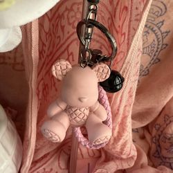 Pink Bear Charm/Keychain with Braided Strap