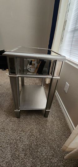 Two matching Silver Mirrored Nightstand with Drawer