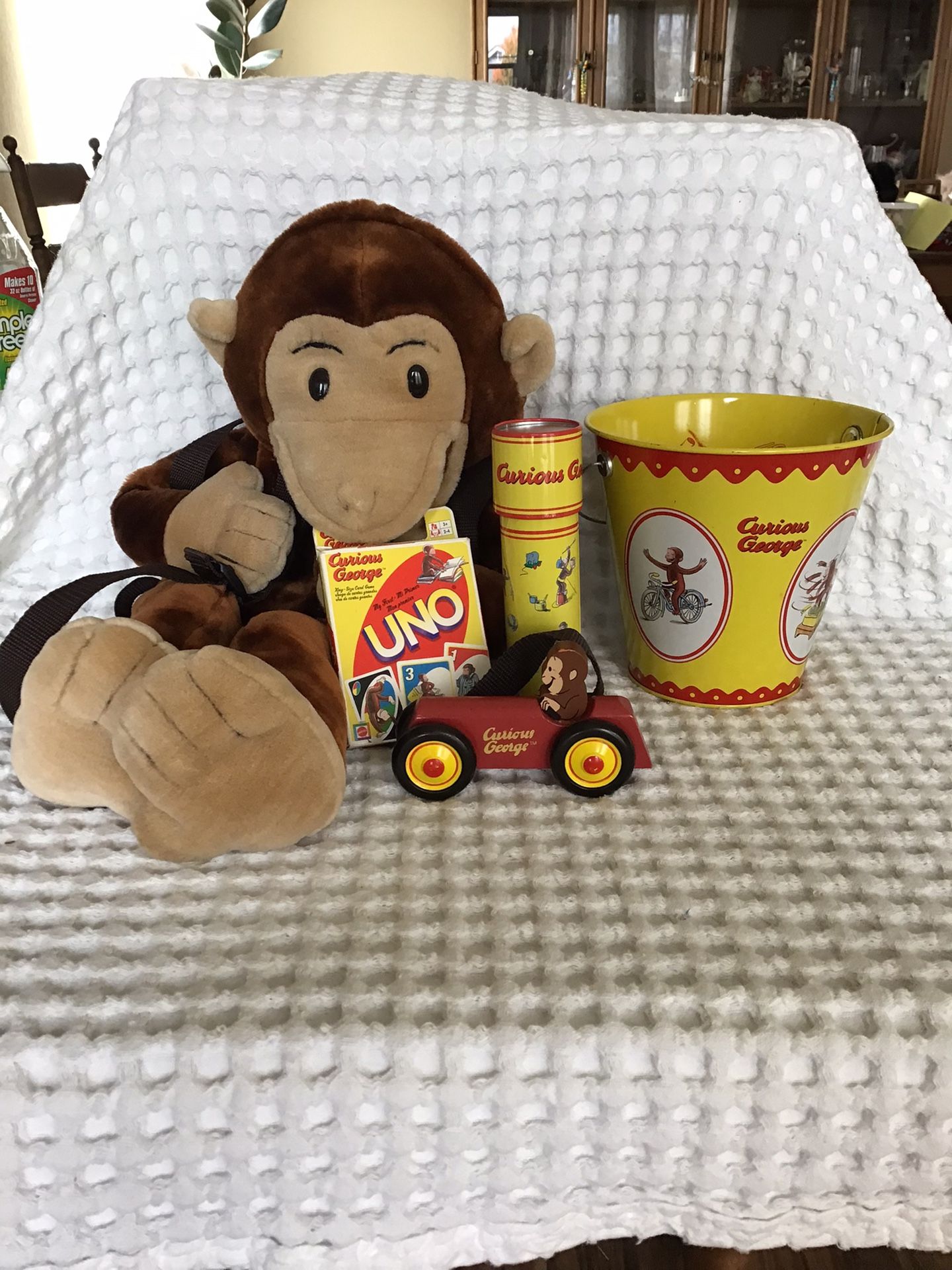 Curious George, Backpack/Puppet,Wooden Car, C.G. Uno Game, Kaleidoscope
