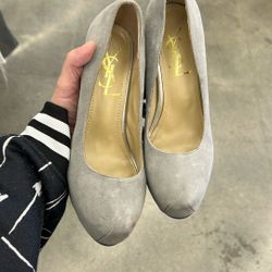 YSL grey Suede Pumps Heels Size 36