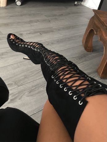 Vintage Lace-up Cutout Stiletto Heel Thigh-high Boots