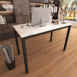 New In Box_ White Faux Marble Print Writing Desk (Dark Gray) Black - Powder Coated

, Unassembled