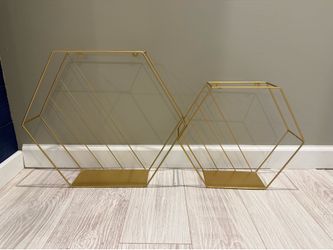 Set of 2 Gold Hexagon Wire Wall Shelves – Boho Modern Home Decor