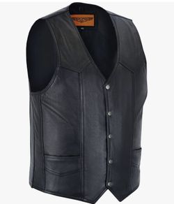 Dream Apparel Mens Leather Motorcycle Vest for Riding, Biker Vest Black Club Vest with 6 Pockets
