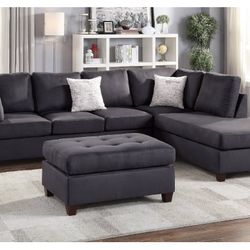Ebony Sectional Sofa With Ottoman (Free Delivery)