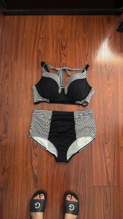 Black and White Striped Two-Piece Bikini Set