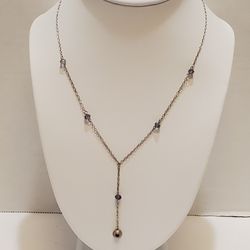 925 Sterling Silver Lariat Amethyst Necklace 17.5 In