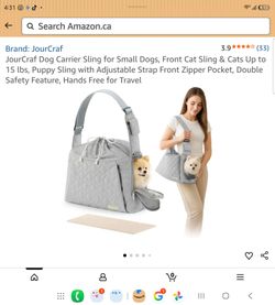 Dog Carrier Sling for Small Dogs, Front Cat Sling & Cats Up to 15 lbs, Puppy Sling with Adjustable Strap Front Zipper Pocket, Double Safety Feature, H