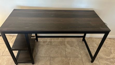 Dark Wood Desk with Side Shelves, cup and key holder