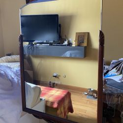 Antique Mahogany Mirror With Hanging Hardware 