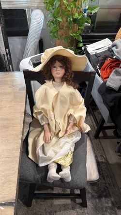 Large Porcelain Collector Doll with Cream Outfit