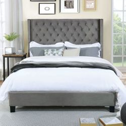 Brand New Gray Velvet Queen Size Bed Frame