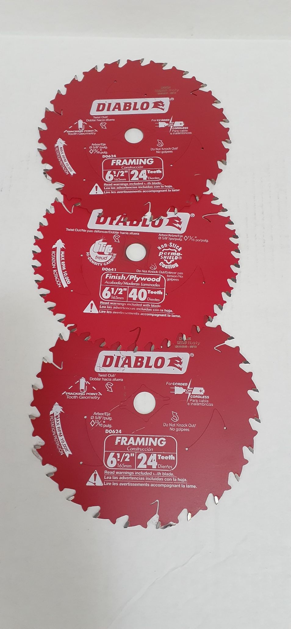 Diablo 6-1/2" circular saw 2 blades framing 24 teeth 1 plywood 40 teeth 3 for $20 brand new nuevo