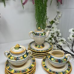 VINTAGE Italian Majolica Tea Set – Hand Painted – Signed Italy