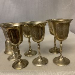 Vintage E.P.N.S Silver Plated Wine Goblets Set Of 7 Vintage Glasses Nickel Silver