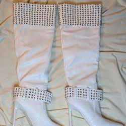 White Studded Boots, Size 10