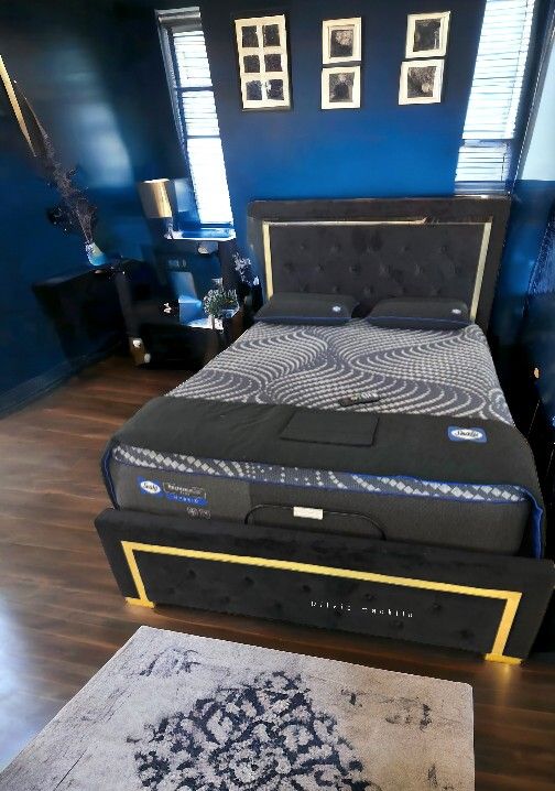 Bedroom Set 🖤🐈‍⬛ Bed Frame Dresser,Mirror, Nightstand 