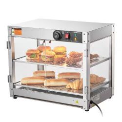 2-Tier Commercial Food Warmer, 800W with Light for Better Presentation, Temperature Control from 30°C to 85°C, Large 58L Capacity for Burgers, Pizzas,