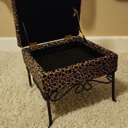 Small Leopard Velvet Footstool Ottoman With Storage