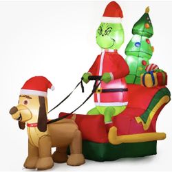 Christmas Grinch on a sled w/reindeer 6ft